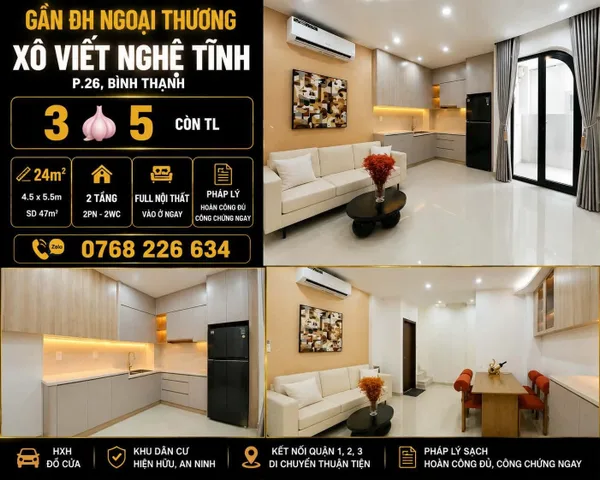 Bán Nhà riêng 24m2 có sẵn 24 m2 thổ cư giá 3.5 tỷ tại - Chọn - Phường 26 Quận Bình Thạnh TP. Hồ Chí Minh