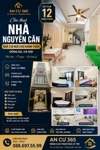 NHÀ NGUYÊN CĂN 5 TẦNG – 3 PHÒNG NGỦ KHÉP KÍN | NGÕ 218 KHÂM THIÊN – ĐỐNG ĐA