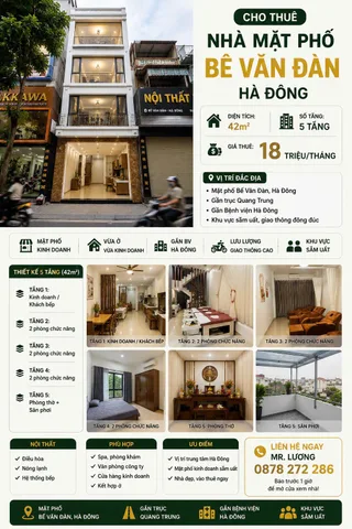 Cho thuê Nhà riêng 42m2 giá 18 triệu tại Đường Bế Văn Đàn Phường Yết Kiêu Quận Hà Đông Hà Nội