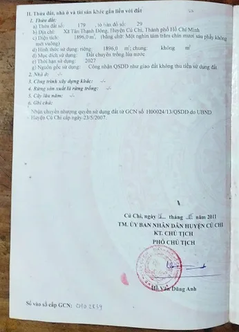 Bán Đất 1896m2 giá 2.85 tỷ tại Xã Tân Thạnh Đông Huyện Củ Chi TP. Hồ Chí Minh