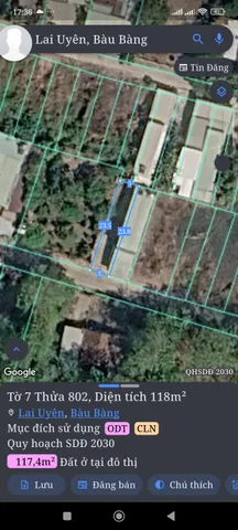 Bán Đất 118m2 có sẵn 118 m2 thổ cư giá 1 tỷ tại Thị trấn Lai Uyên Huyện Bàu Bàng Bình Dương
