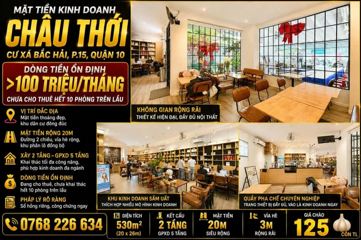 Bán Nhà riêng 530m2 có sẵn 530 m2 thổ cư giá 125 tỷ tại Đường Châu Thới Phường 15 Quận 10 TP. Hồ Chí Minh