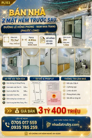 PL153 - Bán giá 3.4 tỷ tại Đường Phước Long Phường Phước Long Thành phố Nha Trang Khánh Hòa