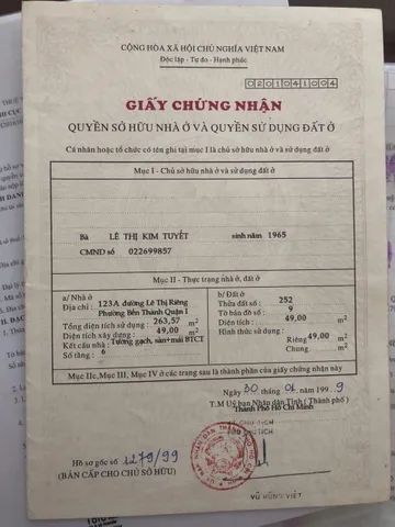 Bán Nhà Mặt Tiền 123A -123 Bis Lê Thị Riêng, P. Bến Thành, Q. 1