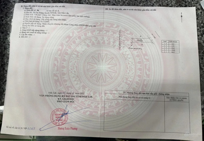 Bán Đất 538m2 giá 850 triệu tại Xã Ea Trang Huyện M'Đrắk Đắk Lắk