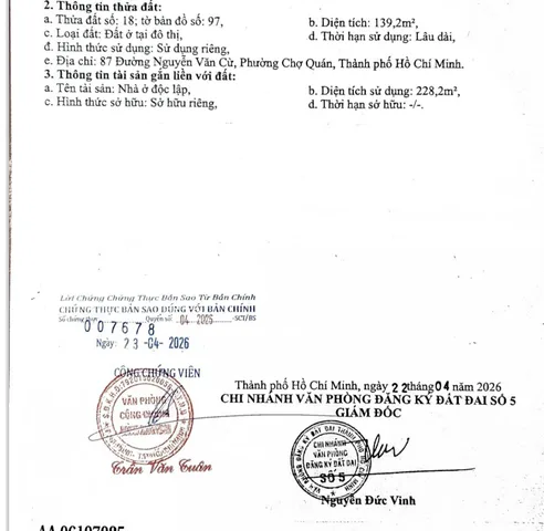 Bán Nhà Mặt Tiền 87 Nguyễn Văn Cừ, P.1, Q.5