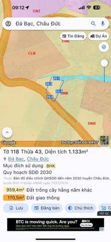 Bán Đất 1133m2 giá 680 triệu tại - Chọn - Xã Đá Bạc Huyện Châu Đức Bà Rịa - Vũng Tàu ==-