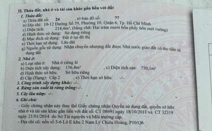 Bán Nhà Mặt Tiền 10-12 Đường số 59, Phường 10, Quận 6