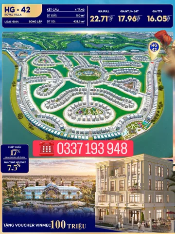 Bán căn biệt thự song lập 180m2 HG-42 khu Hoàng Gia Vinhomes Vũ Yên Hải Phòng.