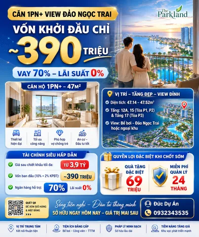 🔥 1PN+ VIEW ĐẢO NGỌC TRAI – VỐN BAN ĐẦU CHỈ ~390 TRIỆU 🔥
🏡 47M² | GIÁ TỪ 3,9 TỶ | VAY 70% – LÃI SUẤT 0%