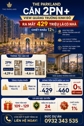THE PARKLAND – CĂN 2PN+ VIEW QUẢNG TRƯỜNG KINH ĐÔ – VỐN TỪ 429 TRIỆU