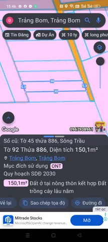 Bán Đất 150m2 có sẵn 150 m2 thổ cư giá 1.2 tỷ tại - Chọn - Xã Sông Trầu Huyện Trảng Bom Đồng Nai