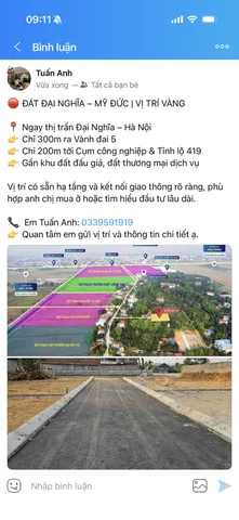 Bán Đất 100m2 có sẵn 100 m2 thổ cư giá 1.22 tỷ tại - Chọn - Thị trấn Đại Nghĩa Huyện Mỹ Đức Hà Nội