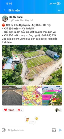 Bán Đất 100m2 có sẵn 100 m2 thổ cư giá 1 tỷ tại Đường 419 Thị trấn Đại Nghĩa Huyện Mỹ Đức Hà Nội