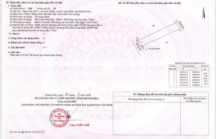 Bán Đất 279m2 có sẵn 100 m2 thổ cư giá 4.6 tỷ tại Xã Vạn Thắng Huyện Vạn Ninh Khánh Hòa
