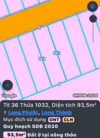 Bán Đất 93m2 có sẵn 91 m2 thổ cư giá 1.75 tỷ tại - Chọn - Xã Long Phước Huyện Long Thành Đồng Nai