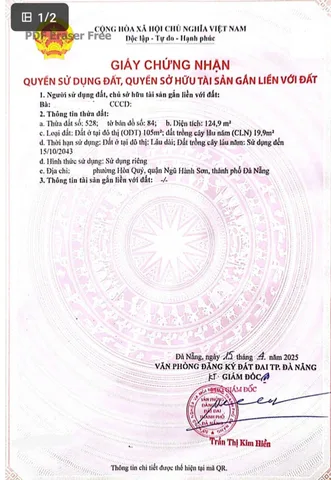 Bán Đất 125m2 có sẵn 105 m2 thổ cư giá 3.12 tỷ tại Đường Bình Kỳ Phường Hoà Quý Quận Ngũ Hành Sơn Đà Nẵng