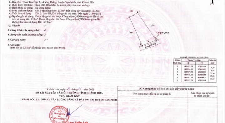 Bán Đất 430m2 có sẵn 233 m2 thổ cư giá 6.46 tỷ tại Đường Nguyễn Huệ Xã Vạn Thắng Huyện Vạn Ninh Khánh Hòa