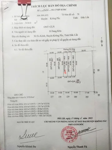 Bán Đất 302m2 có sẵn 60 m2 thổ cư giá 890 triệu tại Xã Ea Kênh Huyện Krông Pắc Đắk Lắk