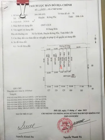 Bán Đất 300m2 có sẵn 60 m2 thổ cư giá 899 triệu tại Xã Ea Kênh Huyện Krông Pắc Đắk Lắk