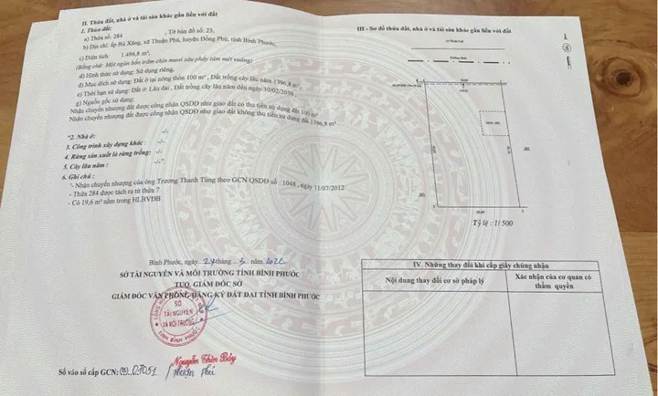 Bán giá 1.36 tỷ tại thửa 284 tờ 23 Xã Thuận Phú Huyện Đồng Phú Bình Phước