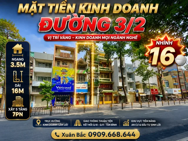 NHÀ 2 MẶT TIỀN KHU KINH DOANH ĐƯỜNG 3/2  - 5 TẦNG - GIÁ NHỈNH 16🌹