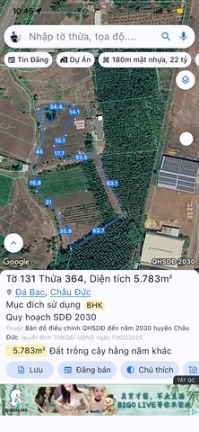 Bán Đất 10000m2 giá 22 tỷ tại - Chọn - Xã Đá Bạc Huyện Châu Đức Bà Rịa - Vũng Tàu