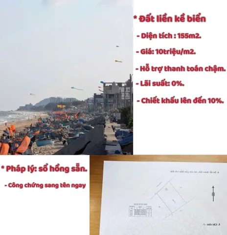 Bán đất trung tâm xã phước hải cách biển 10 phút di chuyển diện tích 155m2 sổ hồng sẵn.