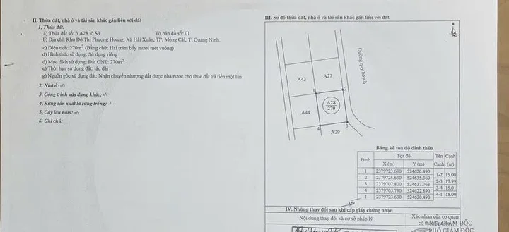 Bán Đất 270m2 có sẵn 270 m2 thổ cư giá 5 tỷ tại Xã Hải Xuân Thành phố Móng Cái Quảng Ninh