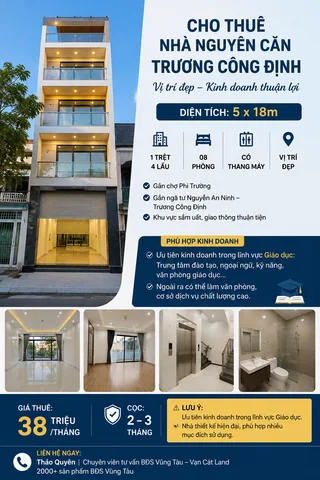 🏢 **CHO THUÊ NHÀ NGUYÊN CĂN TRƯƠNG CÔNG ĐỊNH – 5×18M – 5 TẦNG CÓ THANG MÁY**