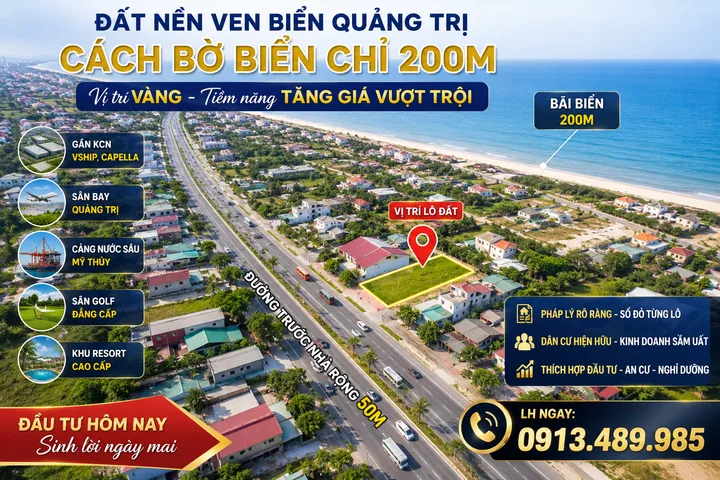 Đất Nền Ven Biển 150m2 Full Thổ Cư Giá 500Tr - Nam Cửa Việt Quảng Trị
