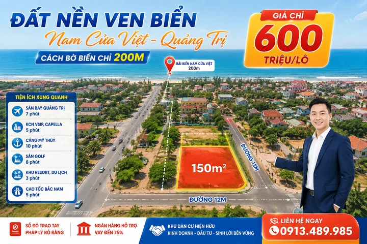 Bán Đất 150m2 có sẵn 150 m2 thổ cư giá 600 triệu tại - Chọn - - Chọn - Xã Nam Cửa Việt Quảng Trị