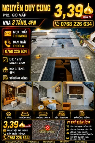 Bán Nhà riêng 17m2 có sẵn 17 m2 thổ cư giá 3.39 tỷ tại Đường Nguyễn Duy Cung Phường 12 Quận Gò Vấp TP. Hồ Chí Minh