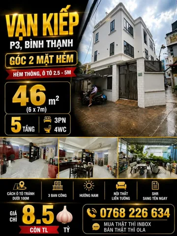 Bán Nhà riêng 46m2 có sẵn 46 m2 thổ cư giá 8.5 tỷ tại Đường Vạn Kiếp Phường 03 Quận Bình Thạnh TP. Hồ Chí Minh