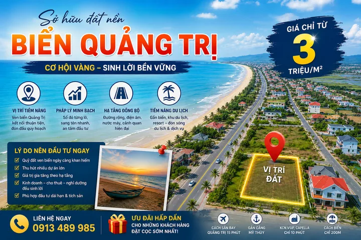 Đất Nền Ven Biển 150m2 - 2 Mặt Tiền Full Thổ Cư - Nam Cửa Việt - Quảng Trị