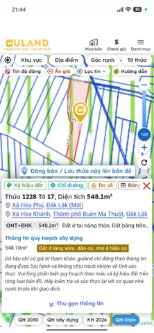 Bán Đất 548m2 có sẵn 80 m2 thổ cư giá 160 triệu tại - Chọn - Xã Hòa Khánh Thành phố Buôn Ma Thuột Đắk Lắk