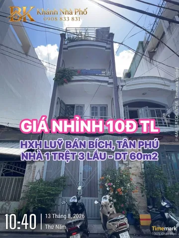 🏡 HXH LUỸ BÁN BÍCH, TÂN PHÚ - NHÀ 1 TRỆT 3 LẦU - DT 60m2 - GIÁ 10Đ TL🌸🌸