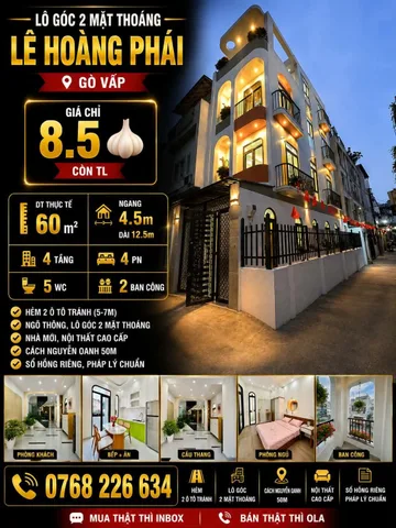 Bán Nhà riêng 60m2 có sẵn 60 m2 thổ cư giá 8.5 tỷ tại - Chọn - Phường 17 Quận Gò Vấp TP. Hồ Chí Minh