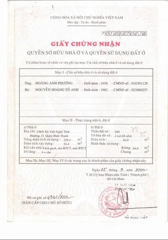 Bán Nhà Hẻm 158/9 Xô Viết Nghệ Tĩnh, Phường 19, Quận Bình Thạnh