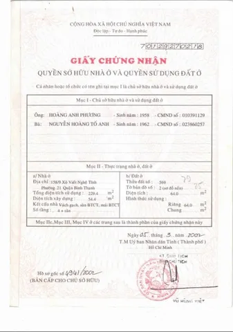 Bán Nhà Hẻm 158/9 Xô Viết Nghệ Tĩnh, Phường 19, Quận Bình Thạnh