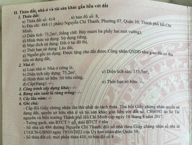 Bán Nhà Mặt Tiền 484 Nguyễn Chí Thanh, Phường 7, Quận 10