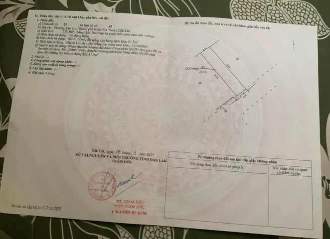 Bán Đất 231m2 có sẵn 150 m2 thổ cư giá 4.9 tỷ tại Phường Tân Lợi Thành phố Buôn Ma Thuột Đắk Lắk