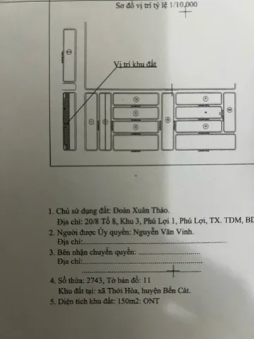 Bán Đất 150m2 có sẵn 150 m2 thổ cư giá 1.7 tỷ tại Phường Thới Hòa Thị xã Bến Cát Bình Dương