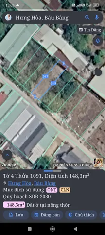 Bán Đất 139m2 có sẵn 100 m2 thổ cư giá 1.4 tỷ tại Xã Hưng Hòa Huyện Bàu Bàng Bình Dương