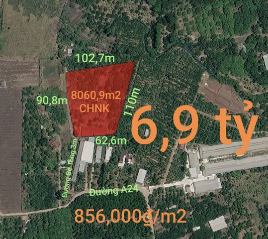 Bán Đất 8060.9m2 giá 6.9 tỷ tại Xã Hưng Lộc Huyện Thống Nhất Đồng Nai