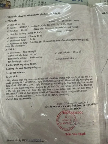 Bán Nhà Mặt Tiền 186 Bàu Cát, P.11, Tân Bình