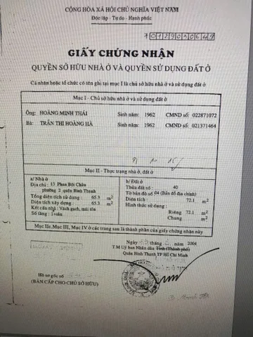Bán Nhà Mặt Tiền 13 Phan Bội Châu, P.2, Bình Thạnh
