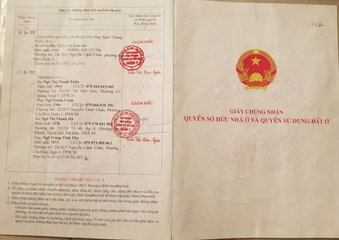 Bán Nhà Hẻm TK 26/5 Nguyễn Cảnh Chân , Phường Cầu Kho, Quận 1