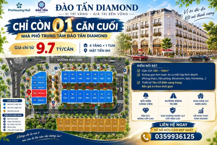 9,745 TỶ – SỞ HỮU CĂN NHÀ PHỐ CUỐI CÙNG TẠI ĐÀO TẤN DIAMOND