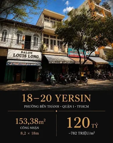 Bán Mặt Tiền Đường Yersin P. Bến Thành Q1 8,2x18m (153m2) Xây Cao Tầng Giá 120 Tỷ